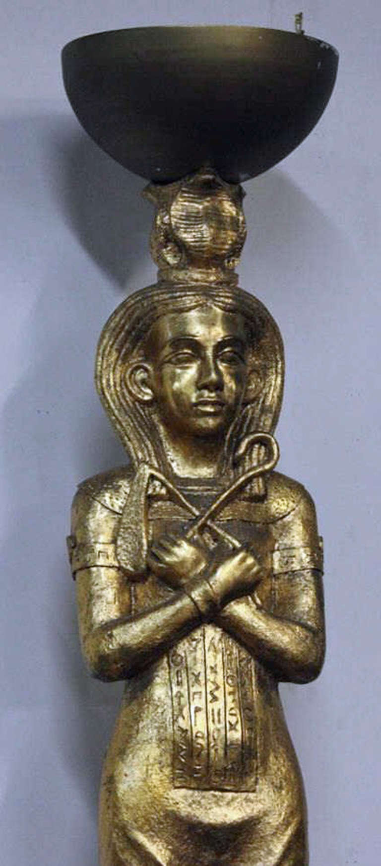 Unknown Large Gilded Egyptian Priestess Statue and Torchere