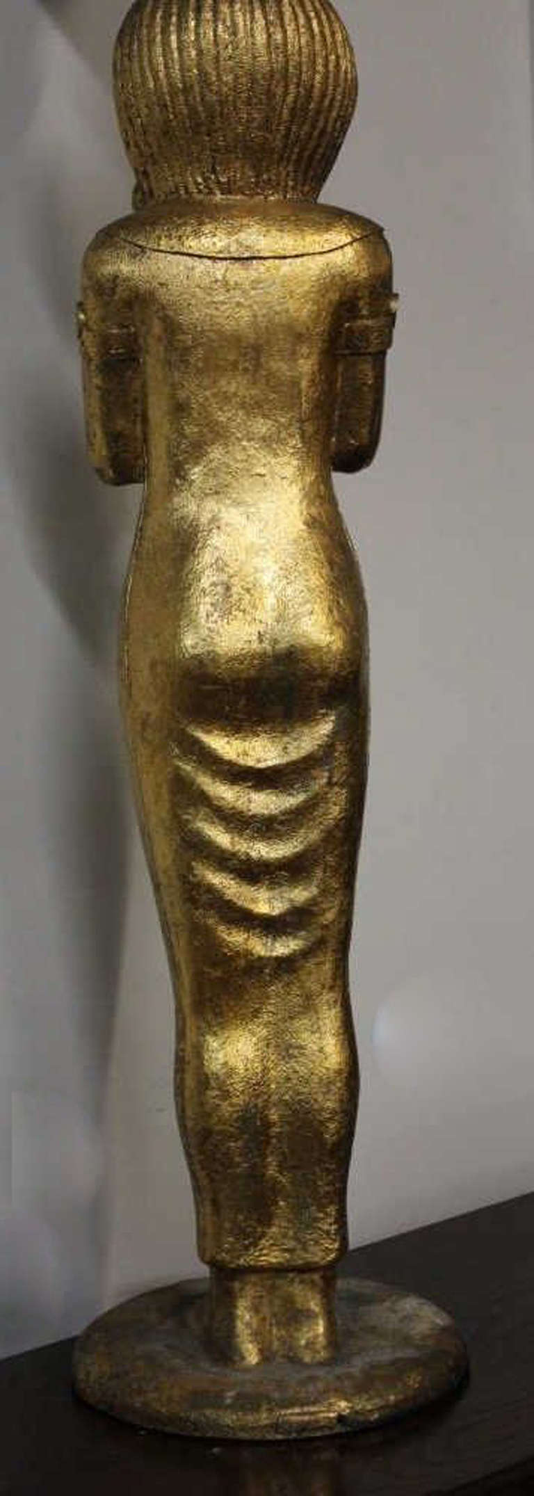 Mid-20th Century Large Gilded Egyptian Priestess Statue and Torchere