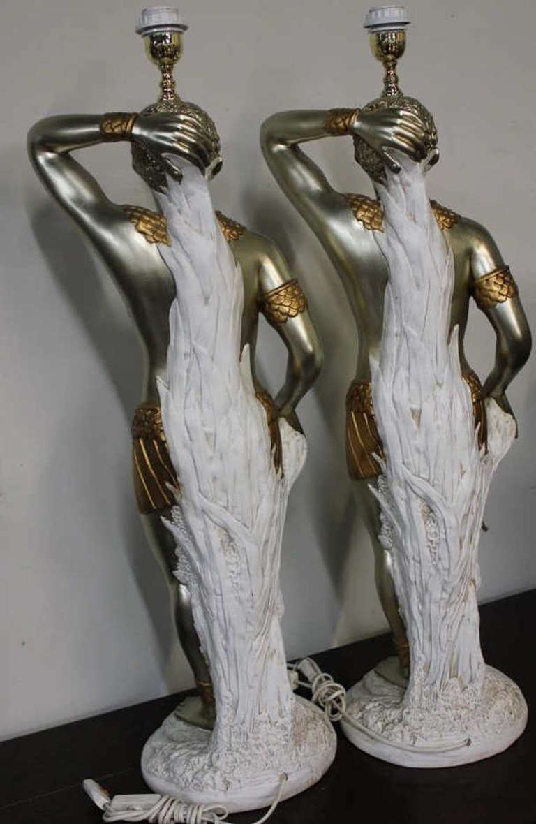 Large Whimsical Polychrome Blackamore Statues with Lamp Application For