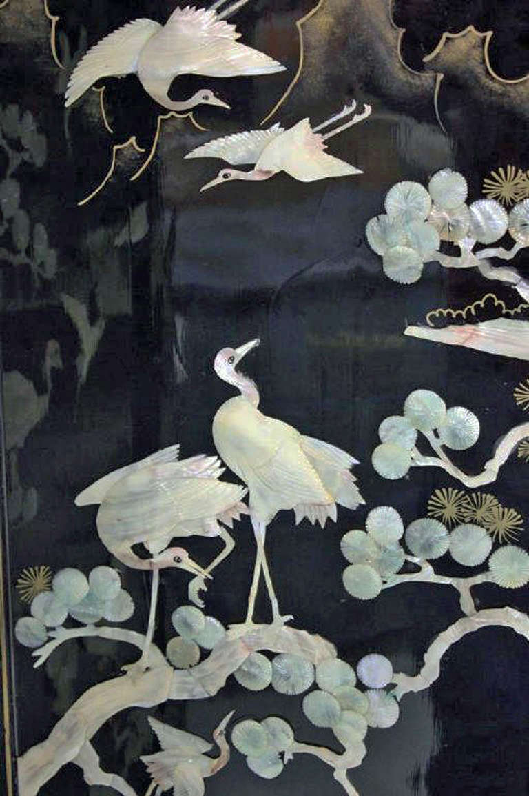 Finely Detailed Vintage, Chinese Lacquer Folding Screen In Excellent Condition In Bronx, NY