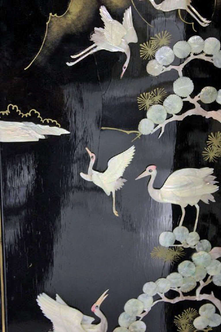 Mid-20th Century Finely Detailed Vintage, Chinese Lacquer Folding Screen