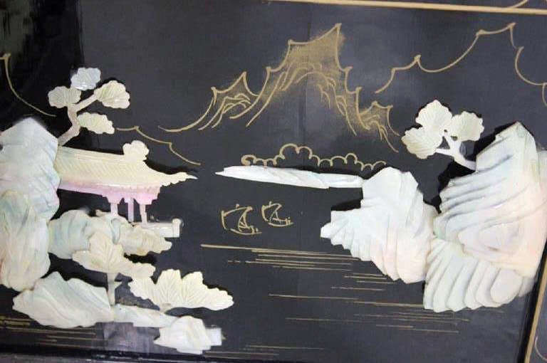 Finely Detailed Vintage, Chinese Lacquer Folding Screen 1