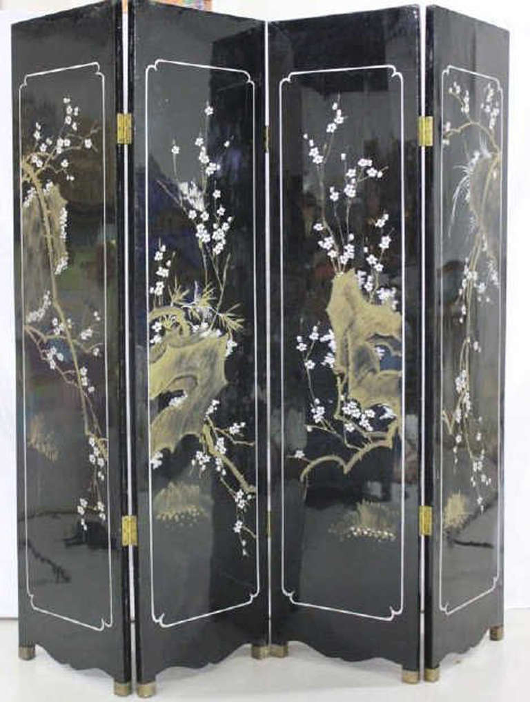 Finely Detailed Vintage, Chinese Lacquer Folding Screen 3