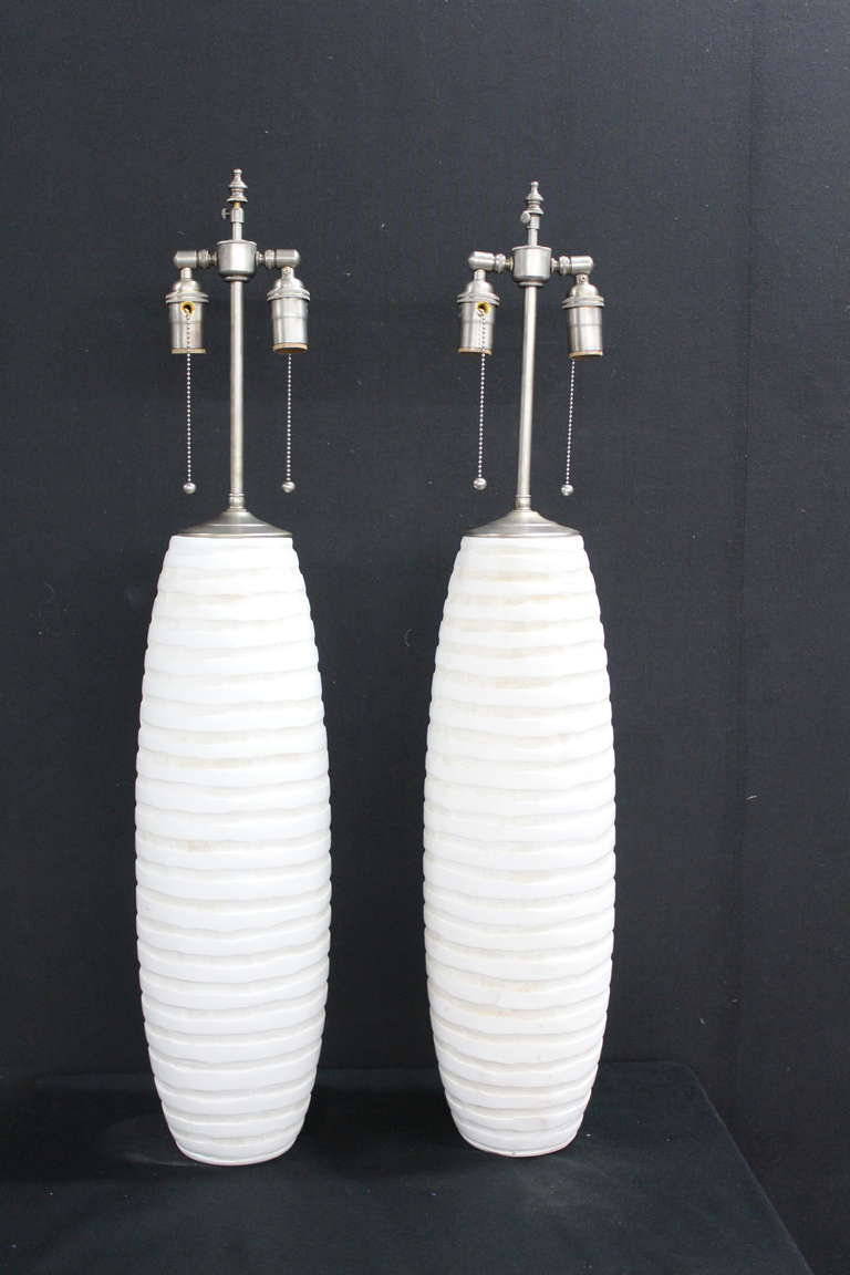 Large "Tone on Tone" Textured Ceramic Vases with Lamp Application