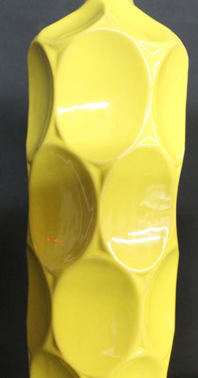 Spanish Chic and vibrant pair of Yellow Ceramic Vessels with Lamp Application