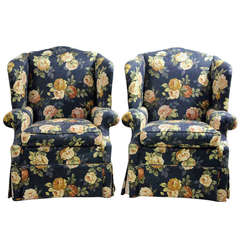 Pair of Custom Contemporary Club Chairs in Floral Pattern