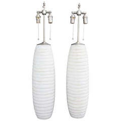 Large "Tone on Tone" Textured Ceramic Vases with Lamp Application