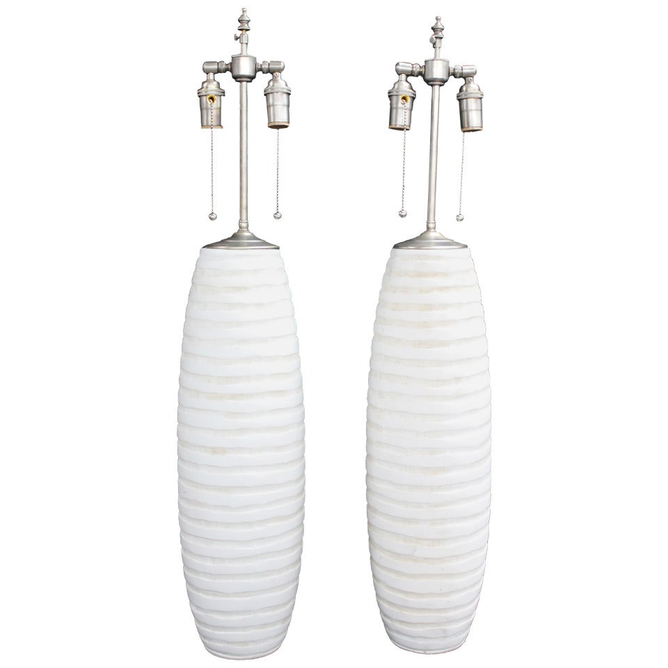 Large "Tone on Tone" Textured Ceramic Vases with Lamp Application