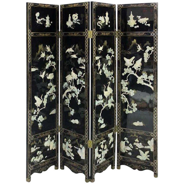Finely Detailed Vintage, Chinese Lacquer Folding Screen at 1stDibs antique chinese screens
