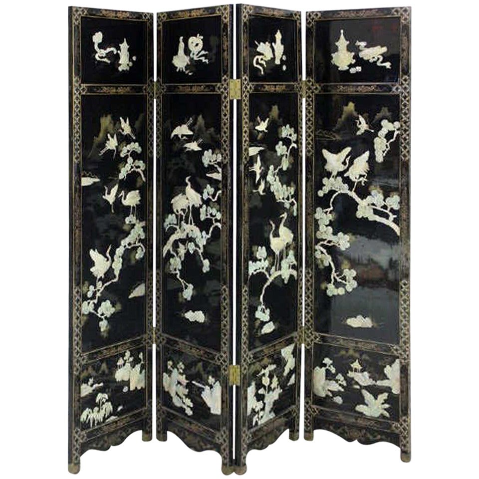 Finely Detailed Vintage, Chinese Lacquer Folding Screen