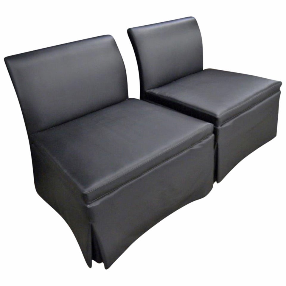 Chic Pair of Estate Slipper Chairs, Matte Black Fabric For Sale