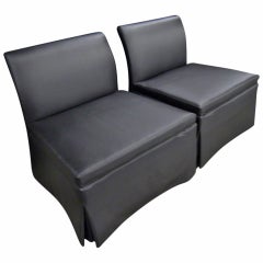 Retro Chic Pair of Estate Slipper Chairs, Matte Black Fabric