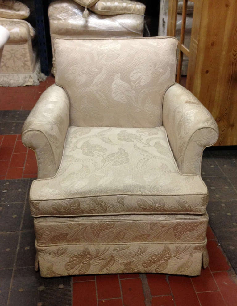Pair Of Estate Skirted Club Chairs In Original Fabric at 1stDibs