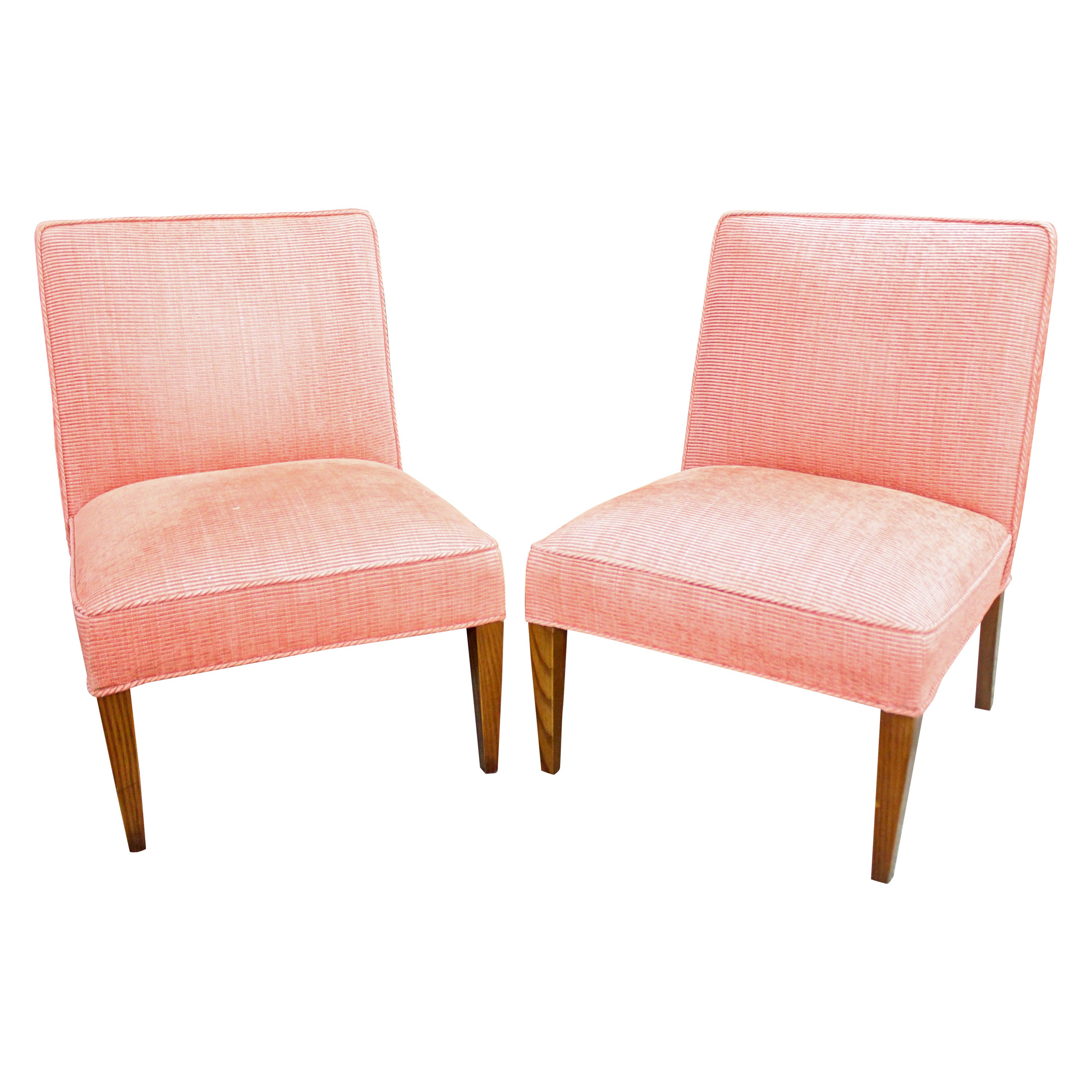 Pair of Vintage Side Chairs in a Rose Corded Fabric For Sale