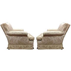 Pair Of Estate Skirted Club Chairs In Original Fabric