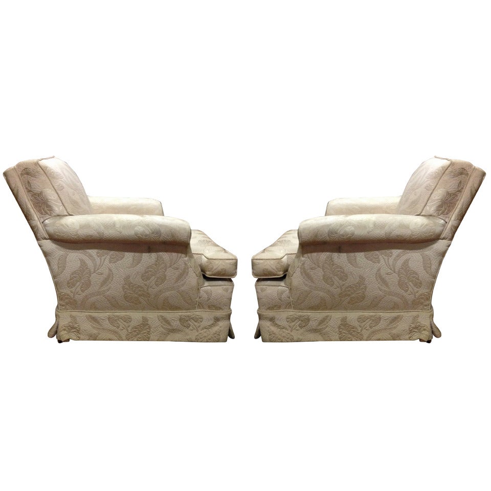 Pair Of Estate Skirted Club Chairs In Original Fabric
