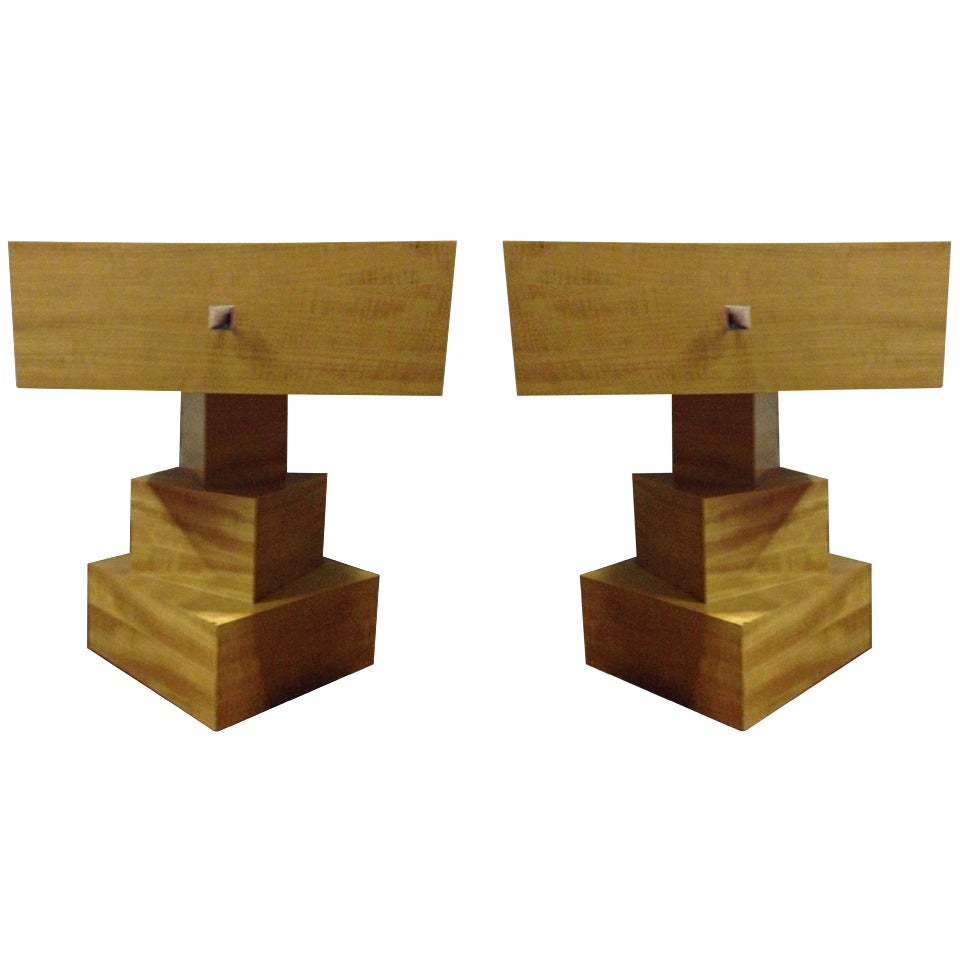 Unusual pair of cubist inspired "stacked boxes" nightstands