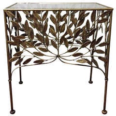 Sweet & Petite Glass Topped, Botanical Gilded Tole Side Table