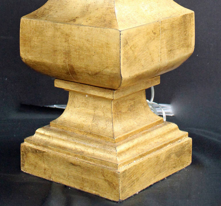 Substantial Carved Wood, Gold-Leafed Column Lamp In Excellent Condition For Sale In Bronx, NY