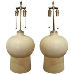 Pair Of Estate Crackle Finish Ceramic Vases With Lamp Application