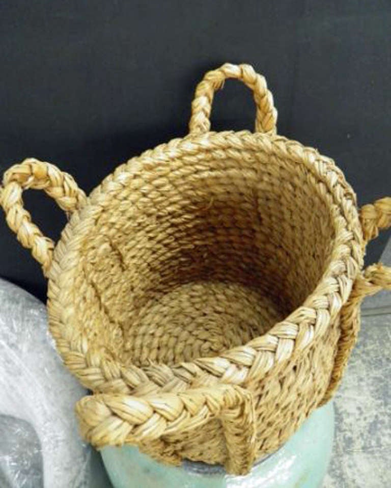 Folk Art Three Hand Woven Vintage Rush Log Baskets by Waveney