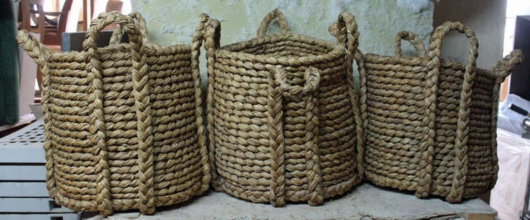 3 Hand woven vintage Rush Log baskets by Waveney