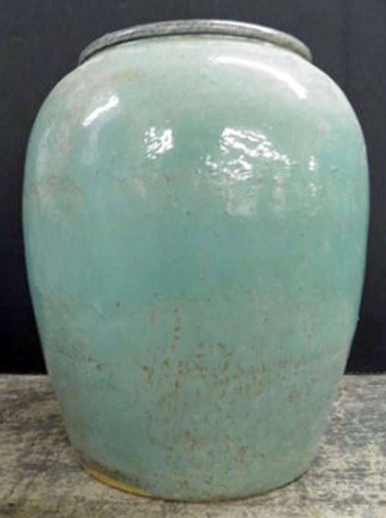 Spanish Monumental Terracotta Urn in a Turquoise Glaze