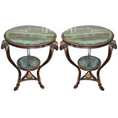Petite pair of French Bronze Gueridons with Verde marble inset