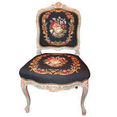 Beautiful French side chair  in a  Floral motif needlepoint upholstery