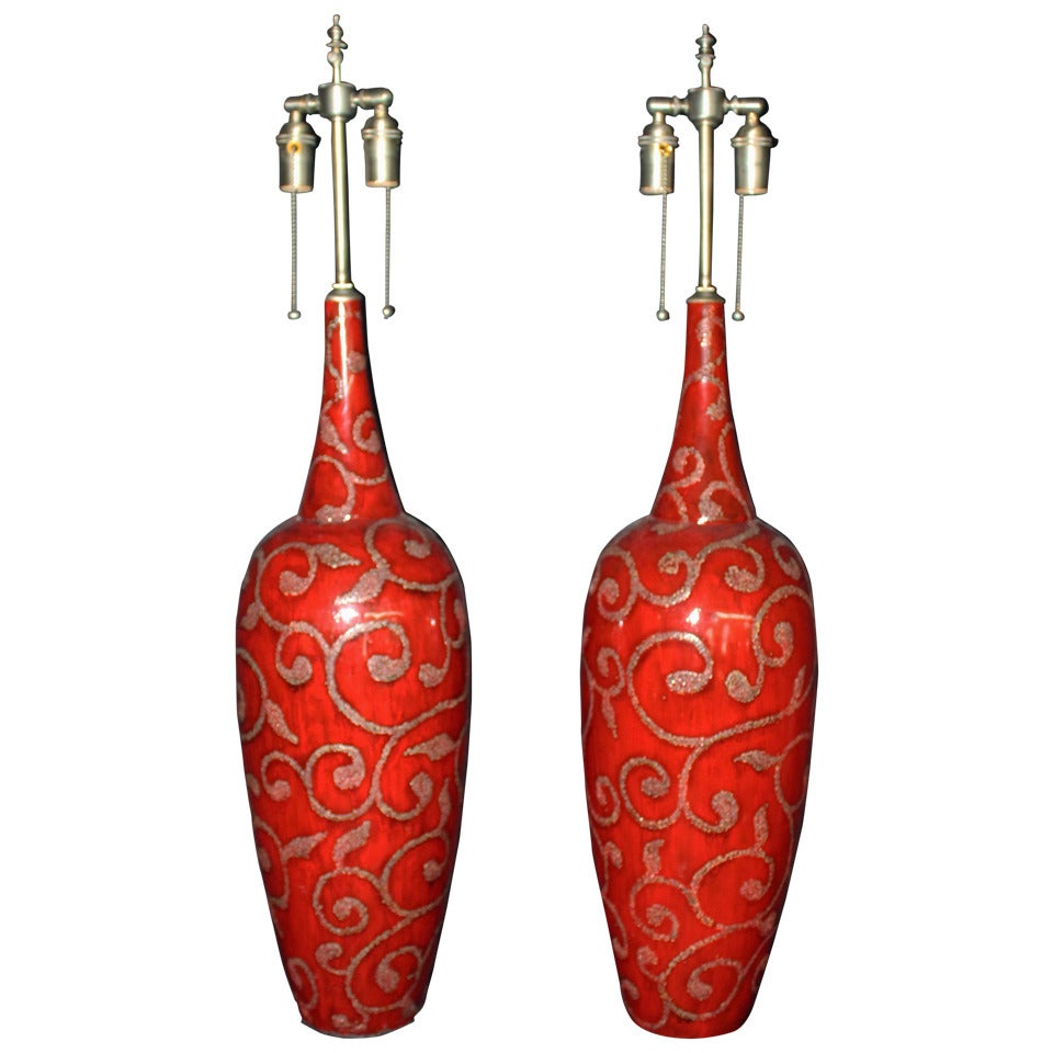 Large Blood Orange Glazed Vases with Lamp Application For Sale