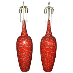 Vintage Large Blood Orange Glazed Vases with Lamp Application