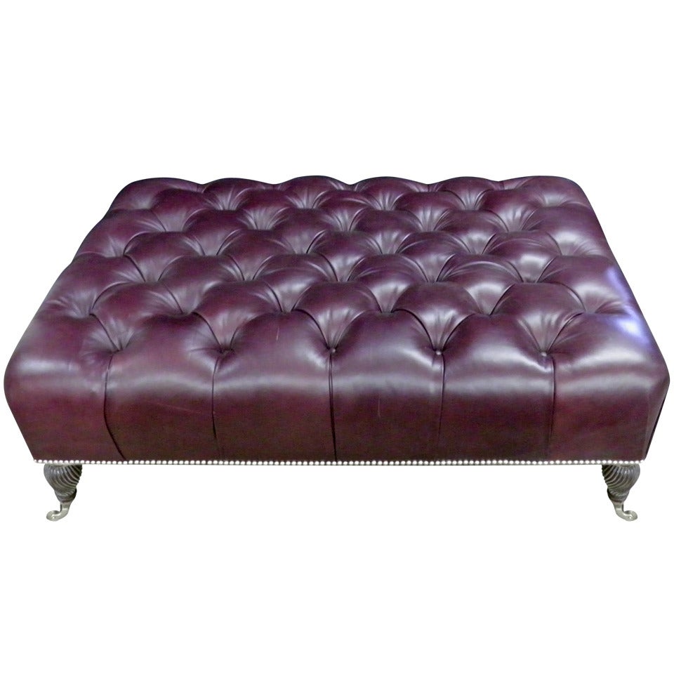 George Smith Cordovan Leather Tufted Ottoman