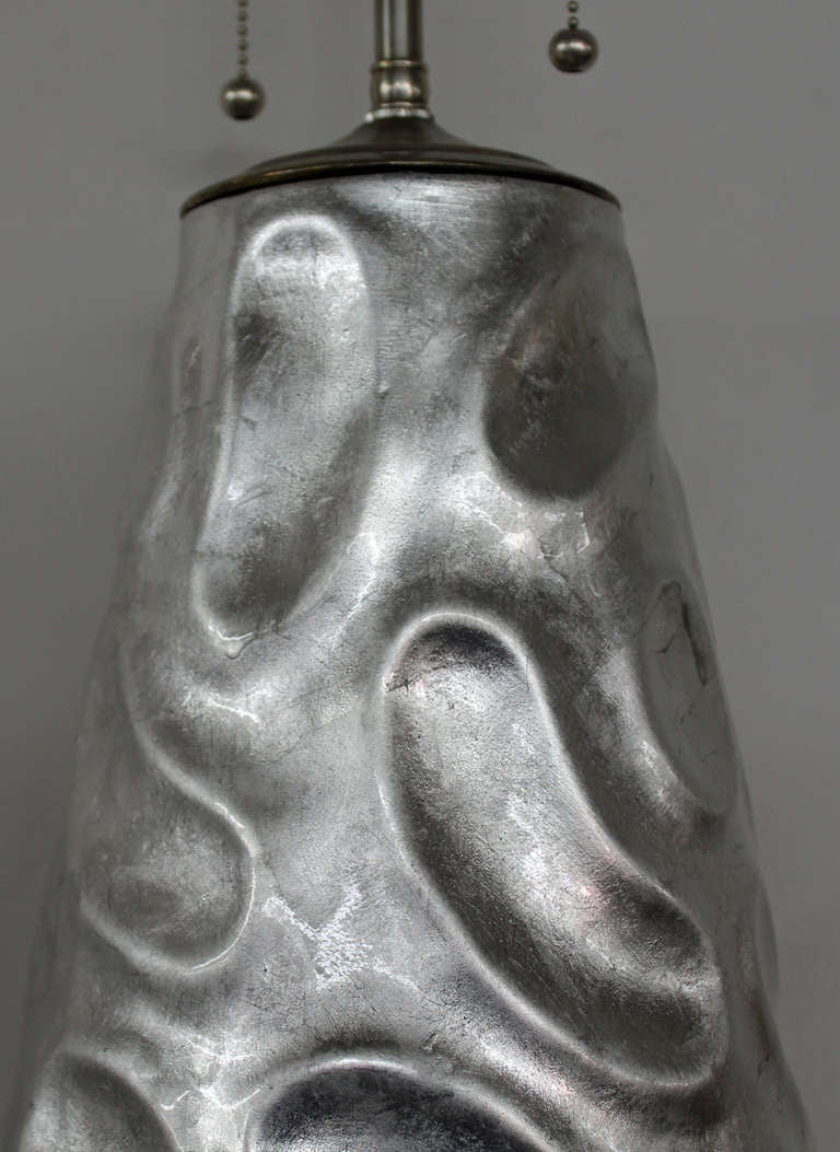 Unknown Pair of Large Silver Leafed Vases with Lamp Application For Sale