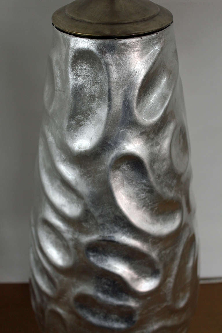 Late 20th Century Pair of Large Silver Leafed Vases with Lamp Application For Sale