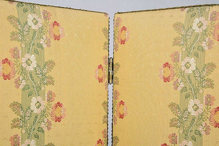 English Petite 5 Panel Folding Screen in a Rich Brocade Edged with Braided Silk Tape