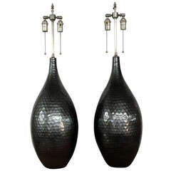 Pair of Large Silver Luster vessels with lamp application