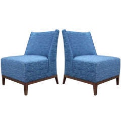 Pair of newly reupholstered side chairs on Walnut finished bases 4