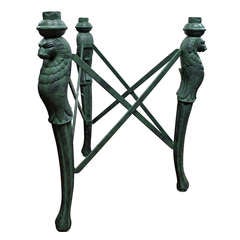 Unusual Cast Patinated Bronze Triple Lion Base Dining Table 5