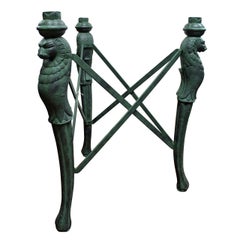 Unusual Cast Patinated Bronze Triple Lion Base Dining Table