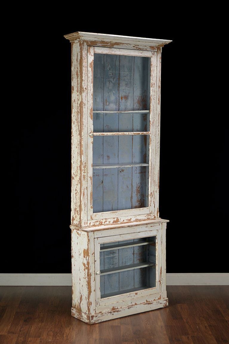 Antique 2-Piece Glass Front Painted Cabinet
