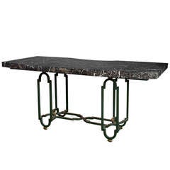 Vintage French Large Green Metal Base and Marble Top Desk