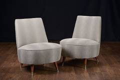 Pair of Vintage French Faux Shagreen Upholstered Slipper Chairs