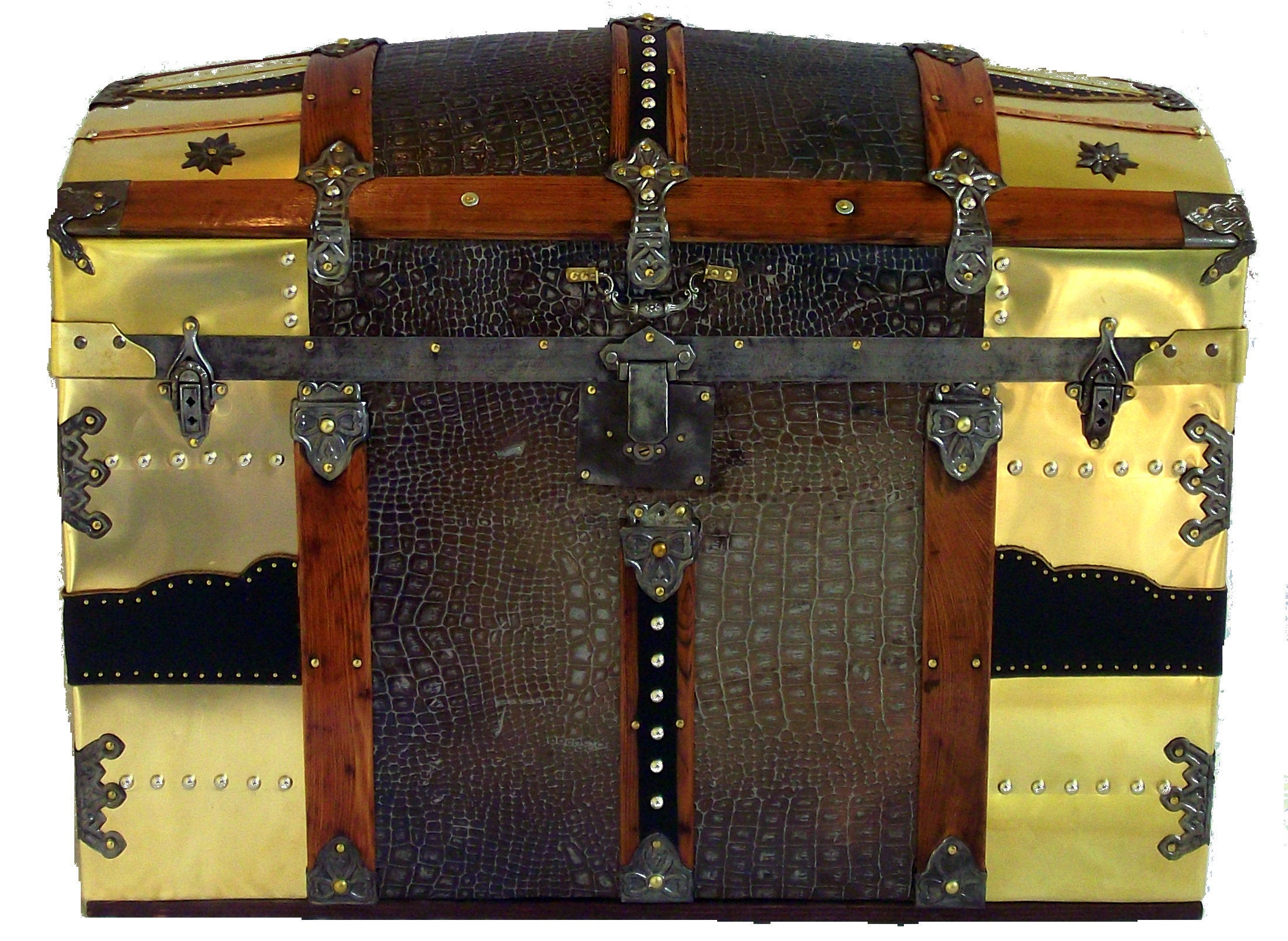 Leather and Brass Camel Back Antique Trunk