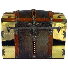 Leather and Brass Camel Back Antique Trunk