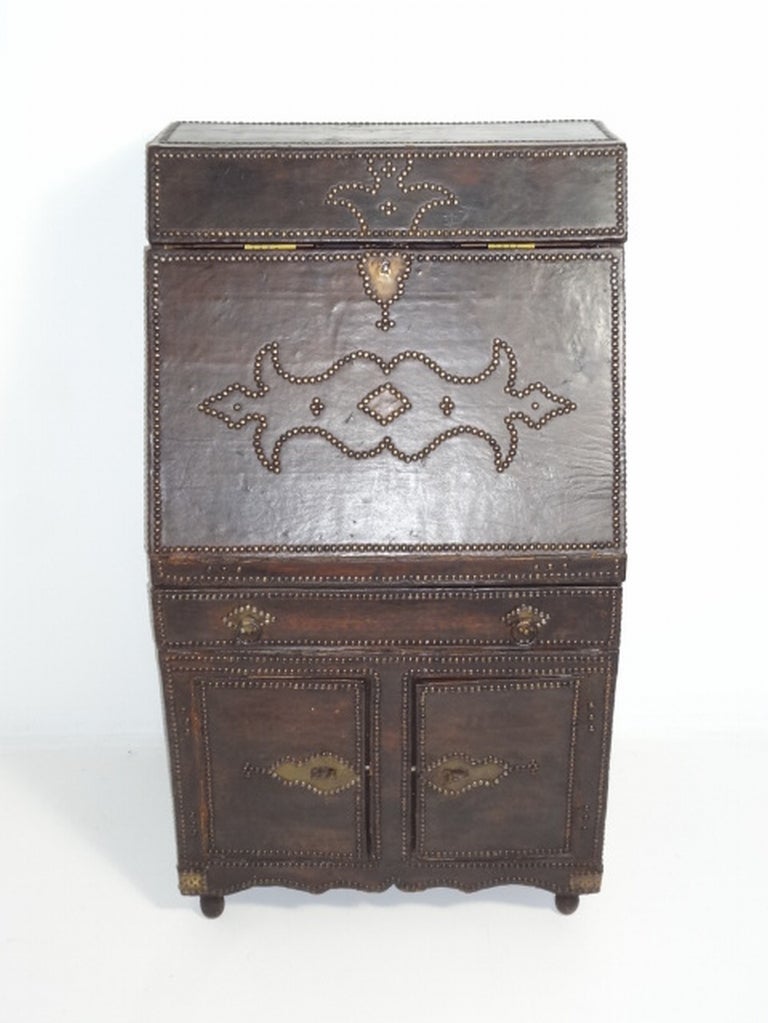 Antique Leather Wrapped Secretary