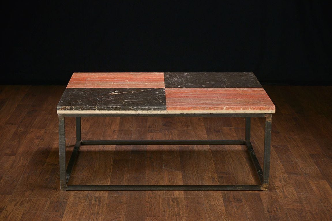 Vintage French Travertine and Marble Coffee Table In Excellent Condition For Sale In New York, NY