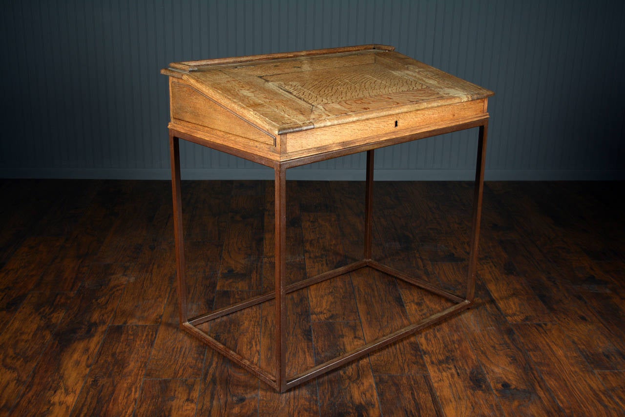 Antique Belgian Oak Flip Top Angled Writing Desk
with New Metal Base Antique Oak Desk Top
Antwerp, Belgium
Height 40