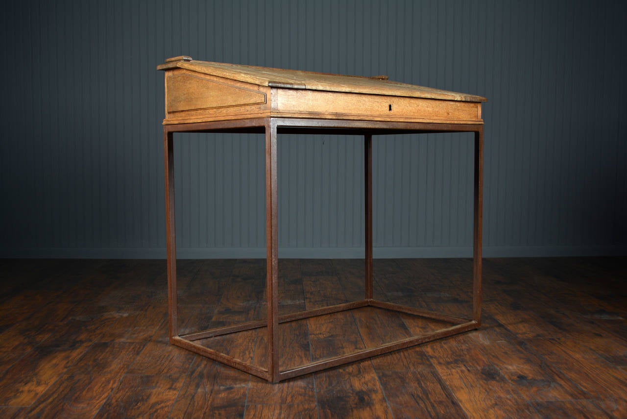 Early 20th Century Antique Belgian Oak Flip Top Desk For Sale