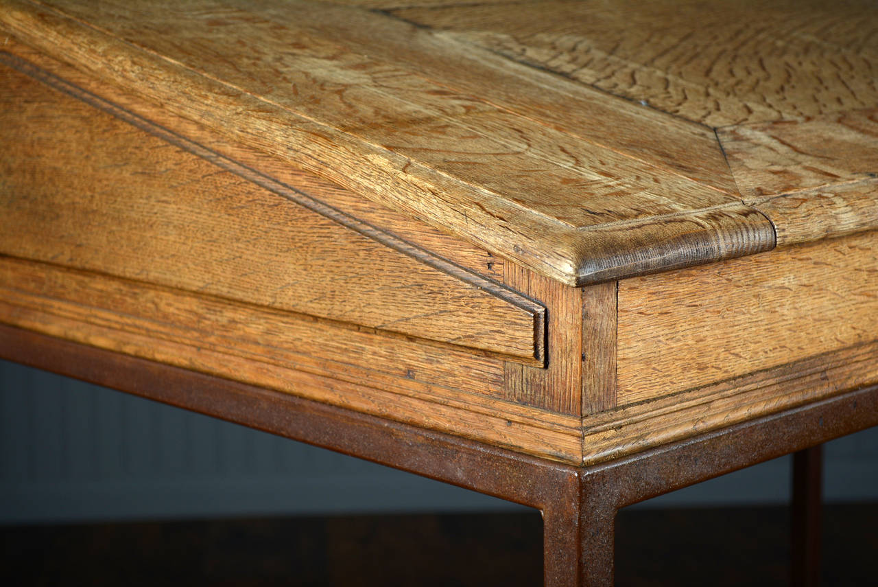 Iron Antique Belgian Oak Flip Top Desk For Sale