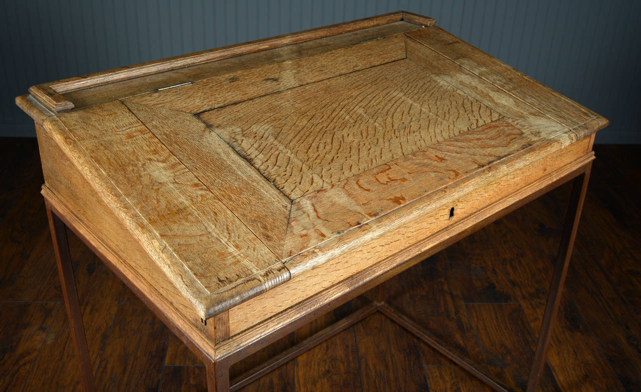 Antique Belgian Oak Flip Top Desk For Sale 1